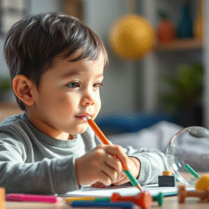 Niño realizando pruebas de evaluación neurocognitiva WISC-V en ambiente terapéutico respetuoso - PsanaMente.